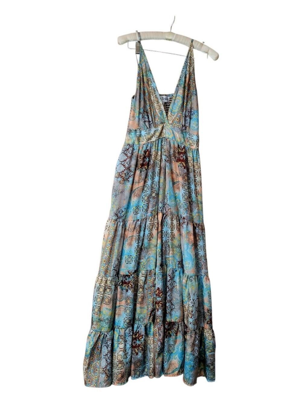 Fairy Garden Party SILK Jessica Taylor Silk Boho Ruffle Maxi Dress M